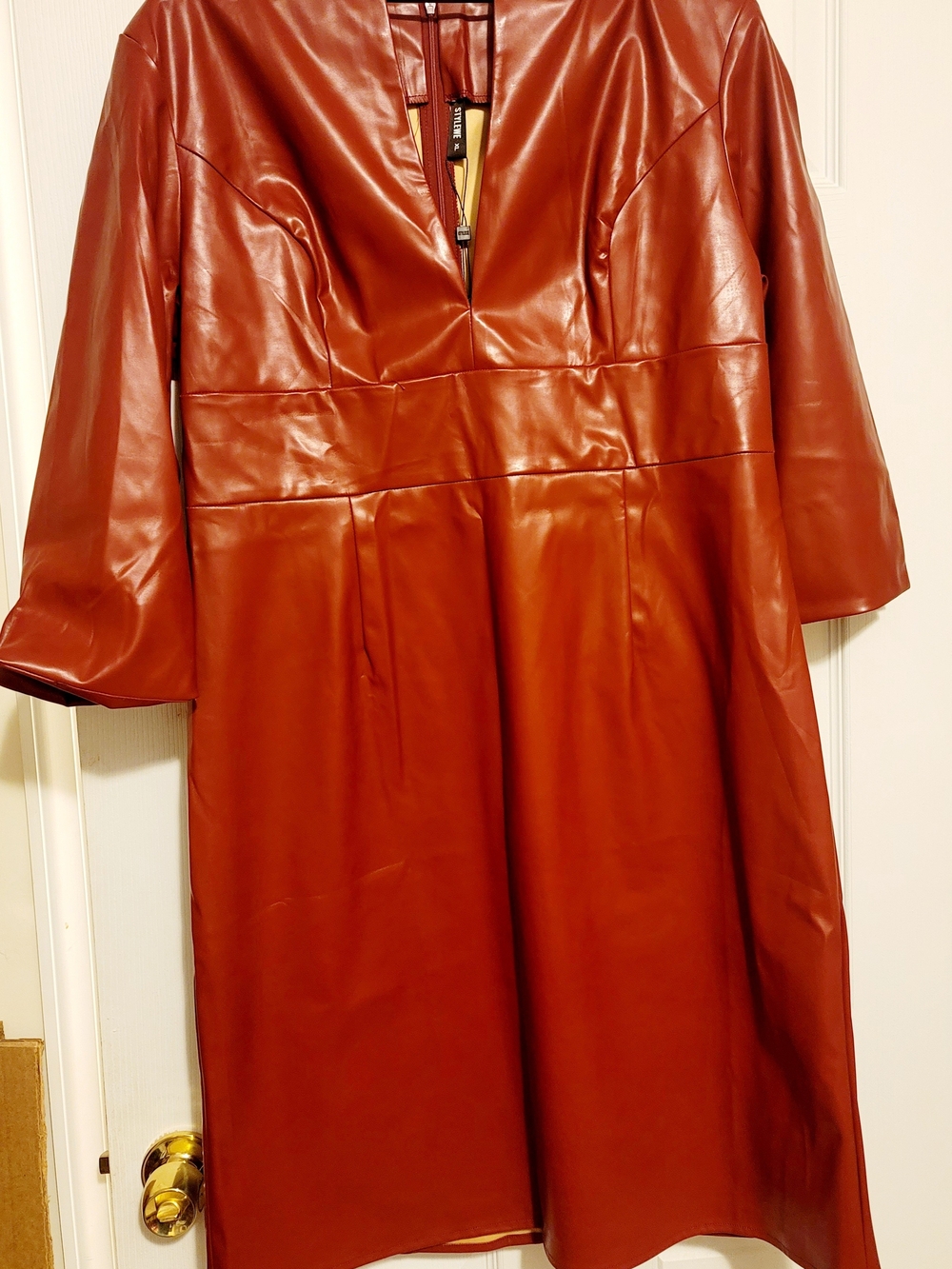 STYLEWE Red Faux Leather A-Line Coat Dress